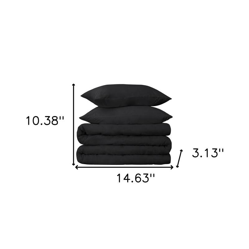 HomeRoots Black Queen Cotton Blend 650 Thread Count Washable Duvet Cover Set