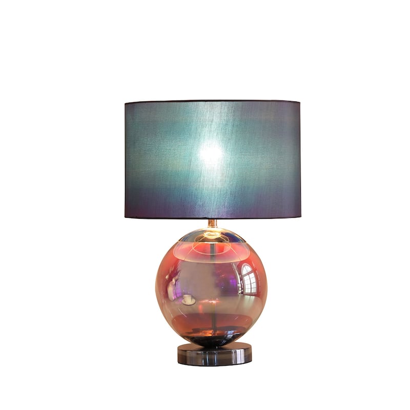 19" Iridescent Glass Globe Table Lamp With Gray Classic Drum Shade - 7.5X5X18.75