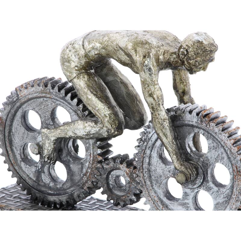 Polystone People Sculpture with Bike - Silver - Roche River Decor