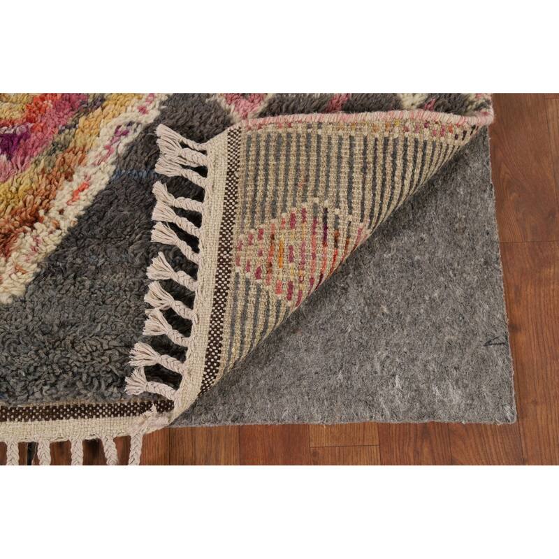 Hand Knotted Oriental 100% Wool Carpet Modern Tribal Greys & Charcoal Moroccan Area Rug - 6' 11'' X 4' 1''