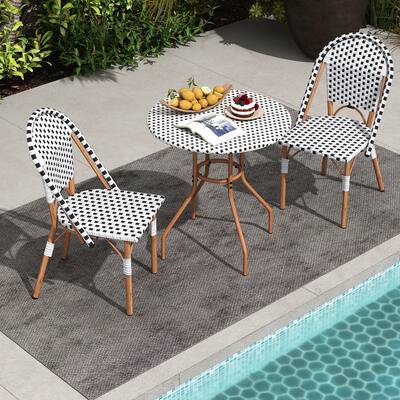 Gymax 3 Piece French Bistro Table Chair Set Outdoor Wicker Round Table