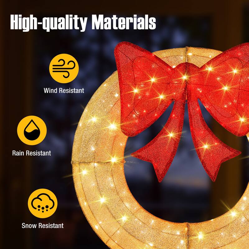 Gymax 48 Inch Lighted Christmas Mesh Wreath Pre-Lit Festive Wreath w/ - See Details