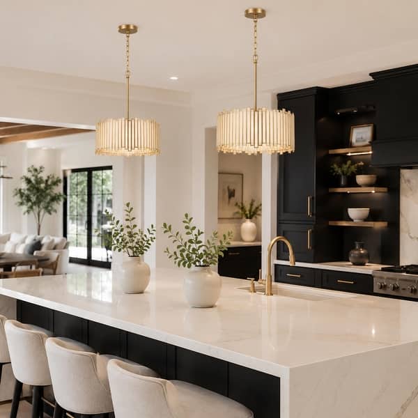 slide 2 of 30, Tifany Modern Gold 4-Light Textured Glass Drum Chandelier for Kitchen Island