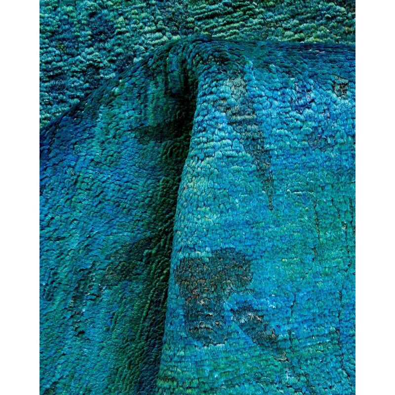 Overton Hand Knotted Wool Vintage Inspired Modern Contemporary Overdyed Blue Area Rug - 3' 0" x 5' 5"