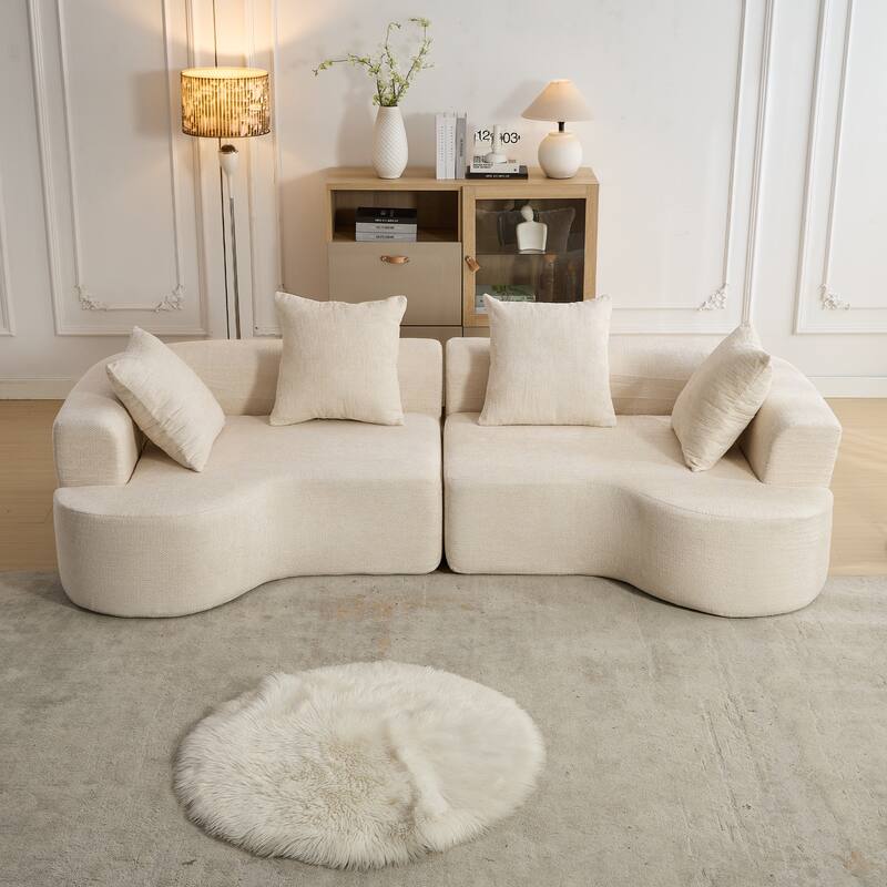 XINMICS 106.3'' Modern Modular Sectional Sofa, 4 Seater U-Shaped Compression Couch with 4 Throw Pillows, No Assembly Required - Beige-2 Pieces