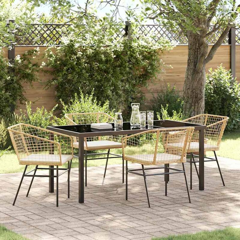 vidaXL Garden Dining Set Poly Rattan - Natural and cream white-21.65x19.29x32.68 inches
