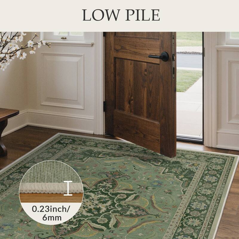 Mcow Botanical Collection Low-Pile Machine-Washable Non-Slip Area Rug