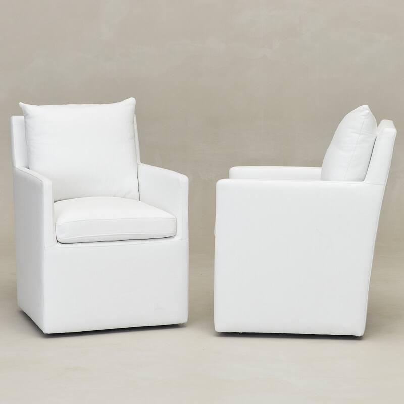 KINWELL Performance Fabric Upholstered Rolling Dining Armchair (Set of 2)
