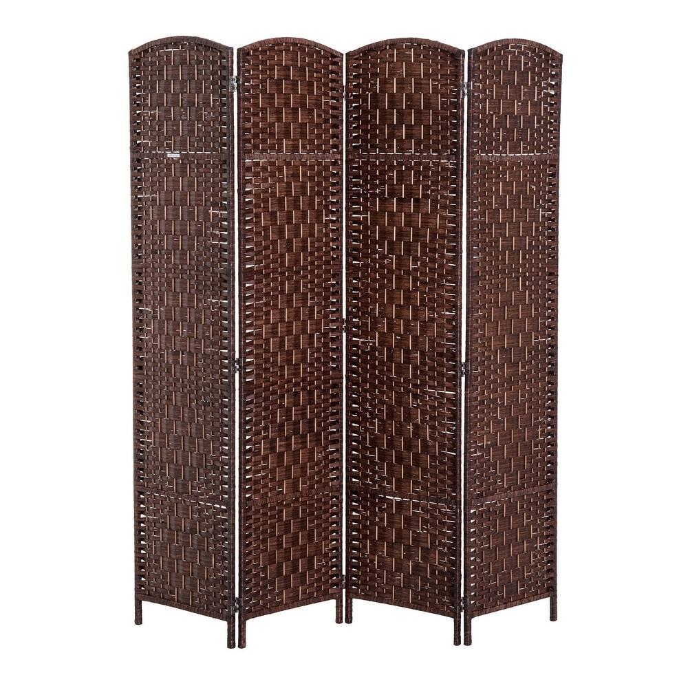 6' Tall Wicker Weave 4 Panel Room Divider Privacy Screen - Brown