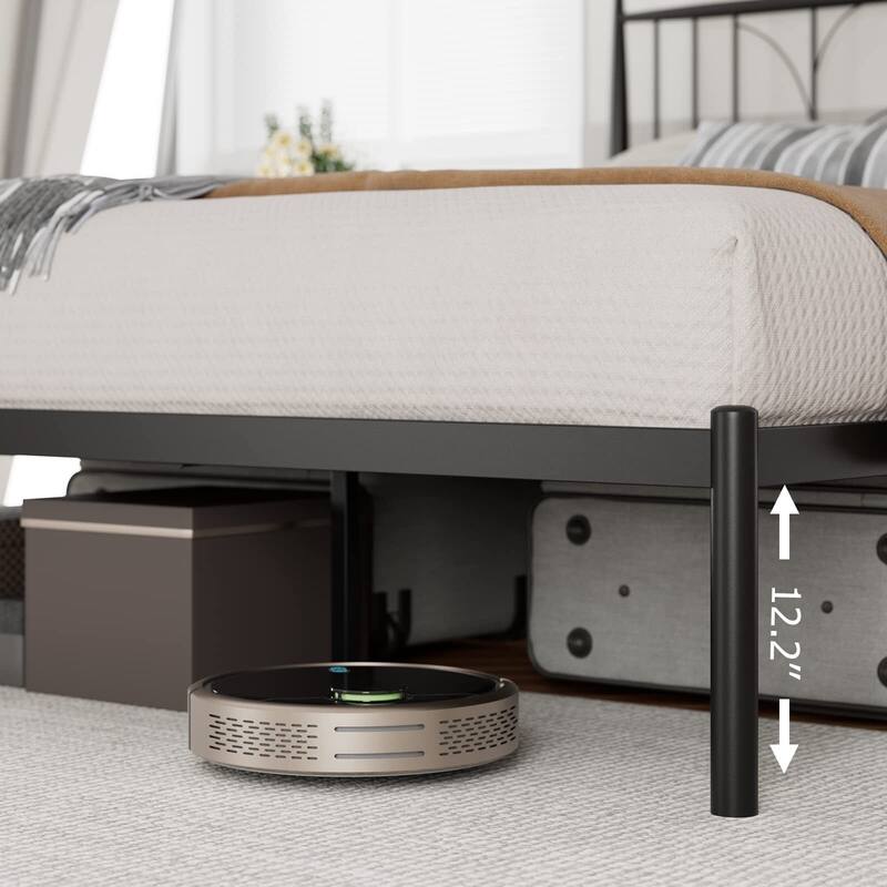 Platform Bed Frame with Wheat Head Headboard, Metal Mattress Foundation for Storage