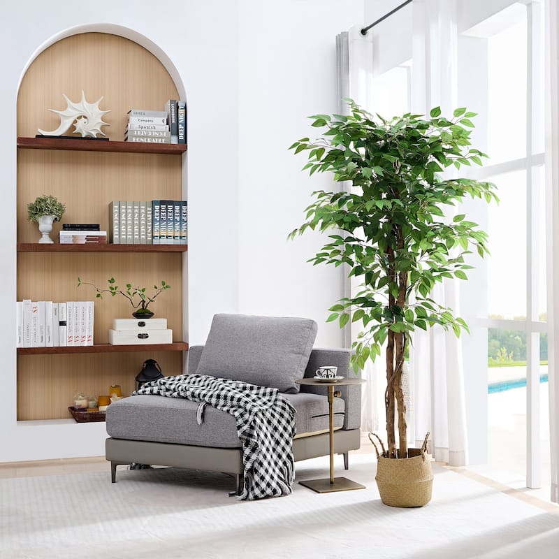 Artificial Ficus Tree with Natural Wood Trunk, Faux Plant for Office Home, Indoor Outdoor Decor, 1 Pack