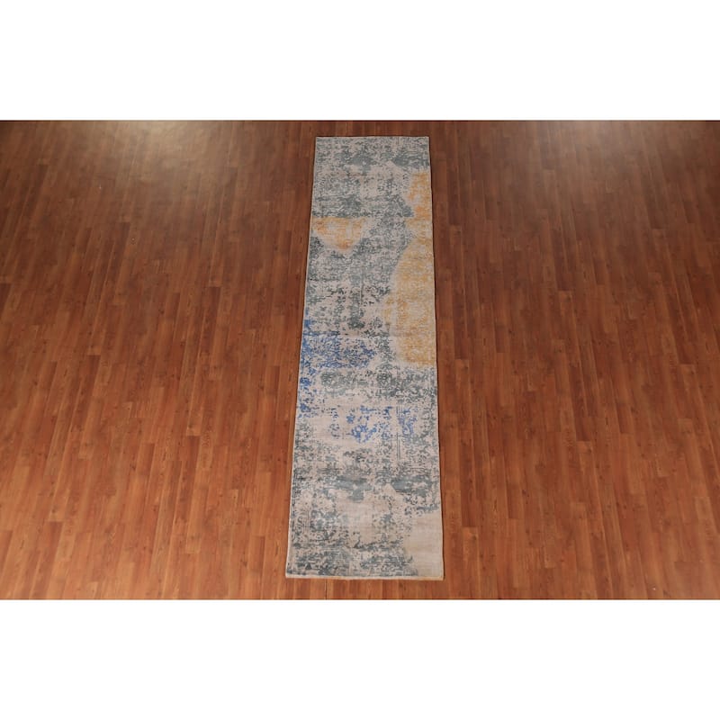 Abstract Modern Runner Rug Handmade Wool Carpet - 2'8"x 10'0"
