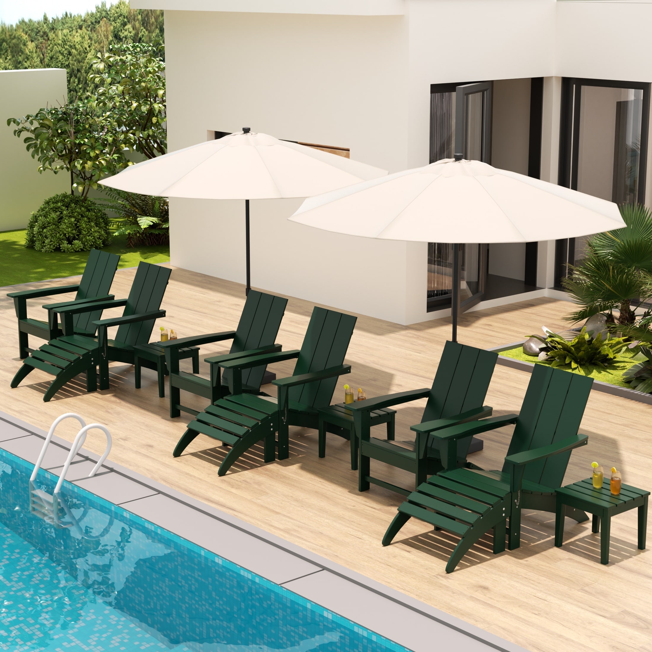 Shoreside Modern 12-Piece Folding Adirondack Chair With Ottoman And Side Table