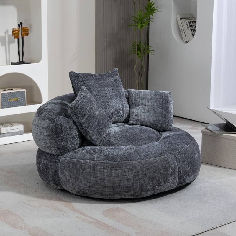 Durable Lazy Sofa Comfort Lounger, High Back Bean Bag Couch with 3 Pillows - Gray