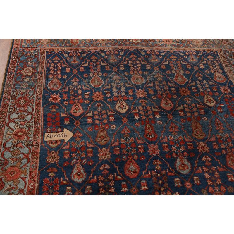 Hand Knotted Oriental 100% Wool Carpet Traditional Geometric Navy Blue & Blues Heriz (serapi) Area Rug - 9' 9'' X 7' 0''