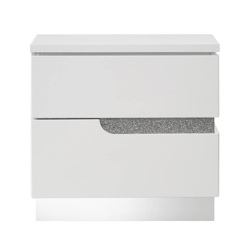 White/Silver 2 Drawer 22.17 in. W Nightstand with Sturdy Hardware and Ample Storage