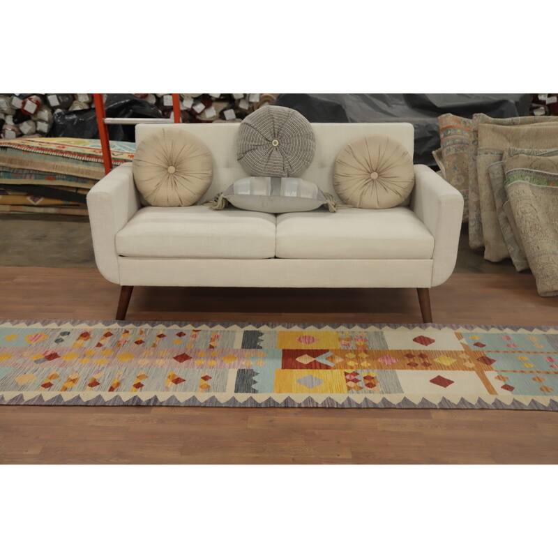 Hand Woven Oriental 100% Wool Carpet Southwestern Tribal Multi-Colored Kilim Runner Rug - 11' 2'' X 2' 6''