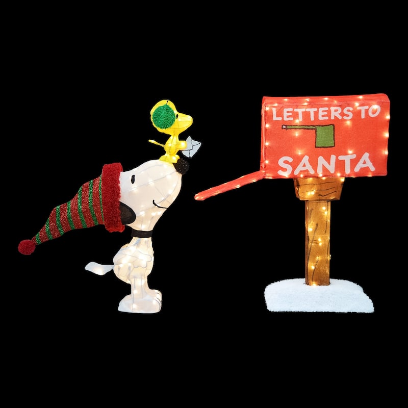 42" Peanuts 3D Pre-Lit LED Yard Art Letters to Santa Set of 3 Snoopy/ Woodstock / Mailbox Twinkle - Multi