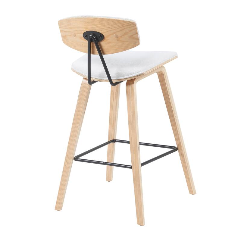 Fox Mid-Century Bar Stool, Upholstered Counter Height Chair with Bentwood Legs