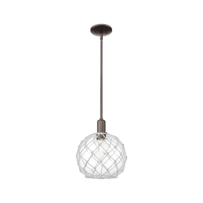 Innovations Lighting Endless Possibilities Arcadia - Farmhouse Rope - 1 Light 10" Stem Hung Mini Pendant - Clear Glass with White Rope/Oil Rubbed Bronze