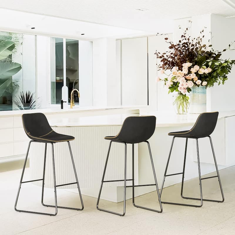 Modern Faux Leather Metal Frame Counter Height Bar Stools (Set of 3)
