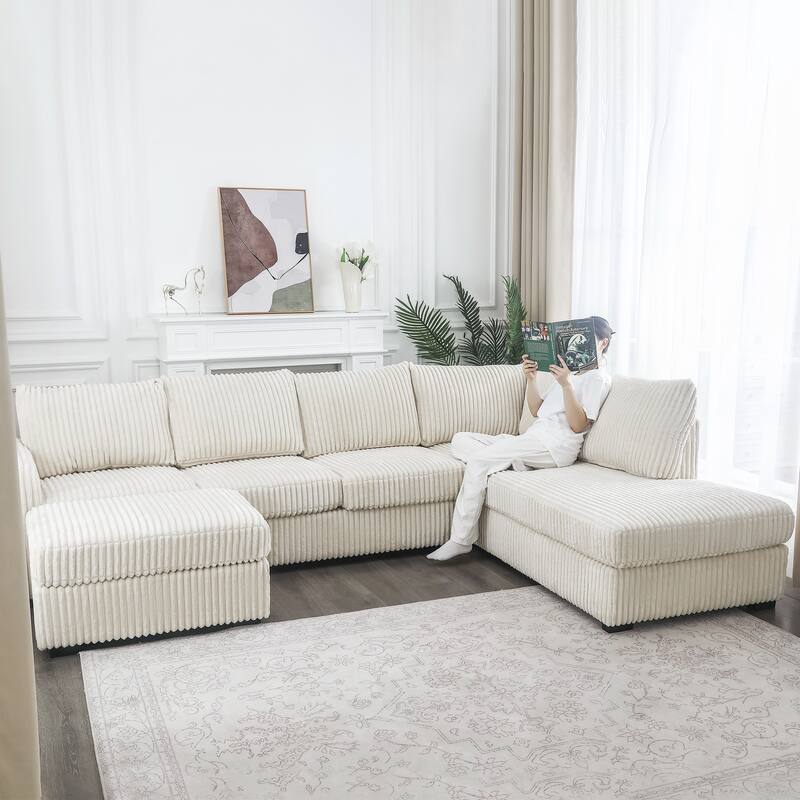 Adeco Modern L-Shape Sectional Sofa Set with Ottoman - 115.5"X81.25"X33.5"