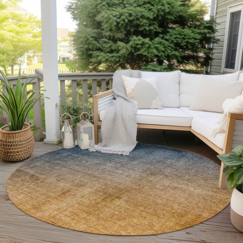 Machine Washable Indoor/ Outdoor Modern Ombre Chantille Rug - 8' x 8' - Navy