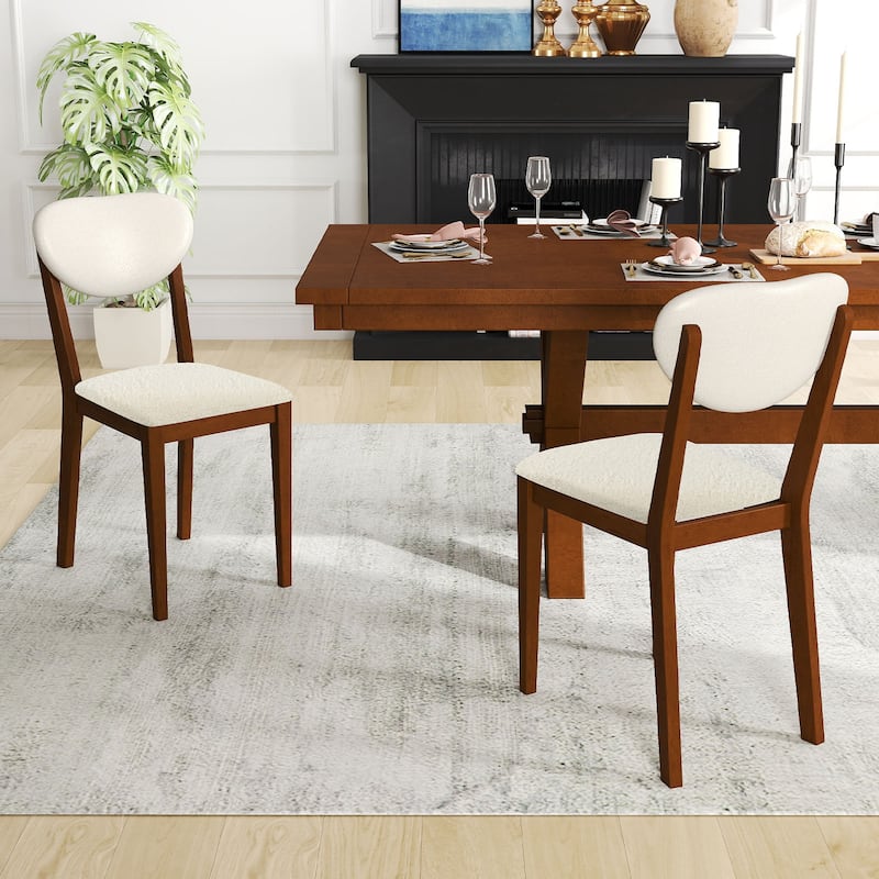Gymax Sherpa Dining Chairs Set of 4 w/Rubber Wood Legs Padded Seat &