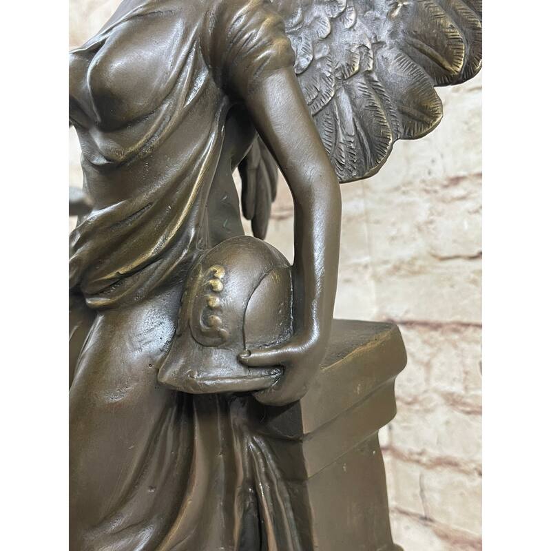 Winged Angel Warrior Goddess Nike Victory Bronze Statue Sculpture Marble Base