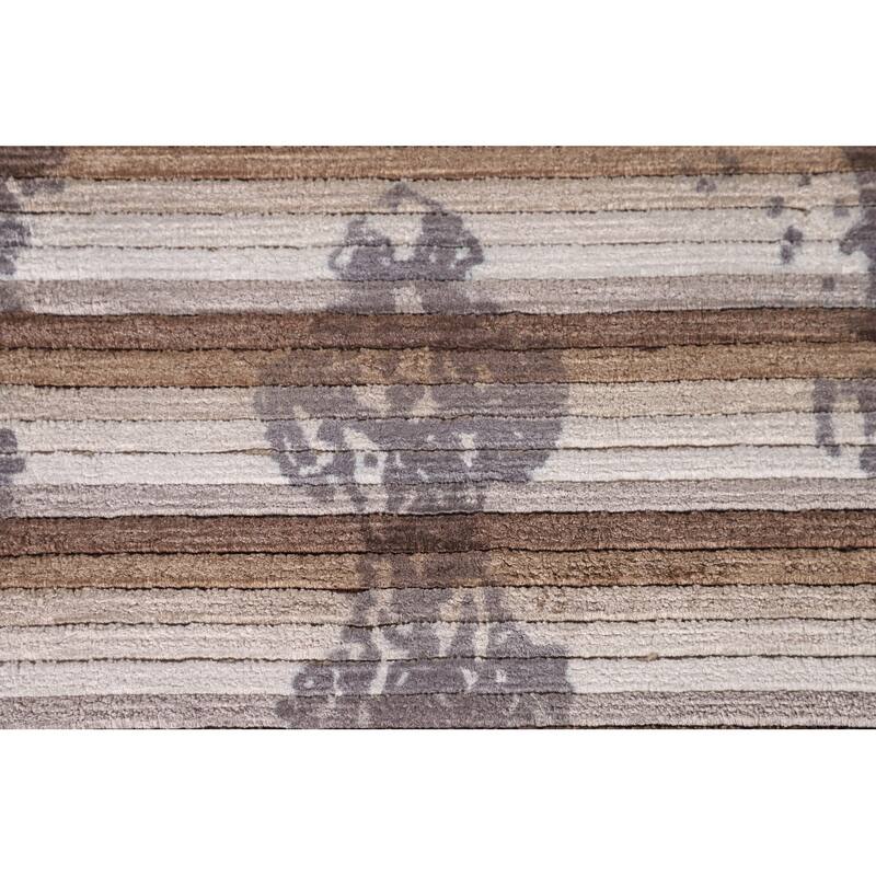 Striped Modern Abstract Rug Hand-Knotted Wool Carpet - 3'11"x 5'11"