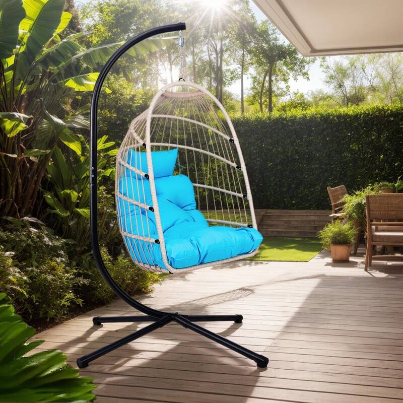 Blue Wicker Egg Hanging Chair with Stand - 24.4