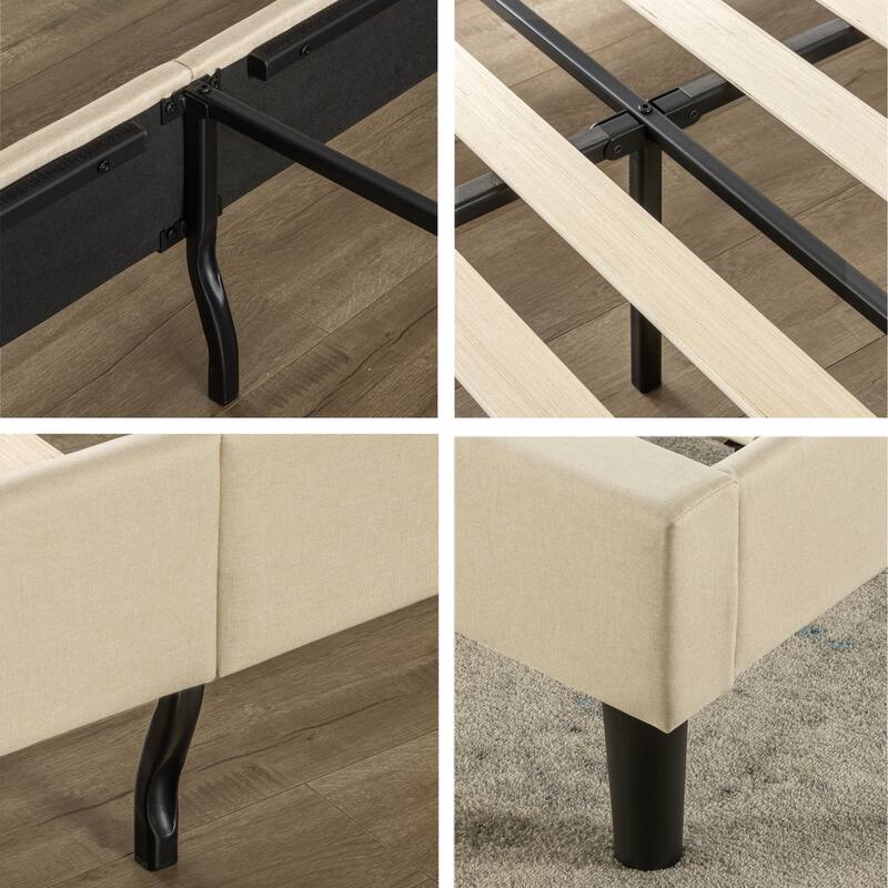 Priage by Zinus Beige Upholstered Button Tufted Platform Bed - Full