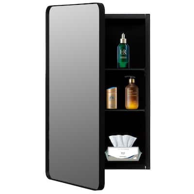 Aluminum Bathroom Storage Medicine Cabinet - Beveled Edge Mirror and Sleek Round Corner Frame with 2 Adjustable Shelves
