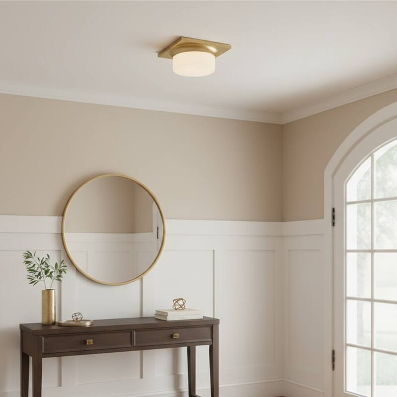 10-in Antique Brass LED Flush Mount