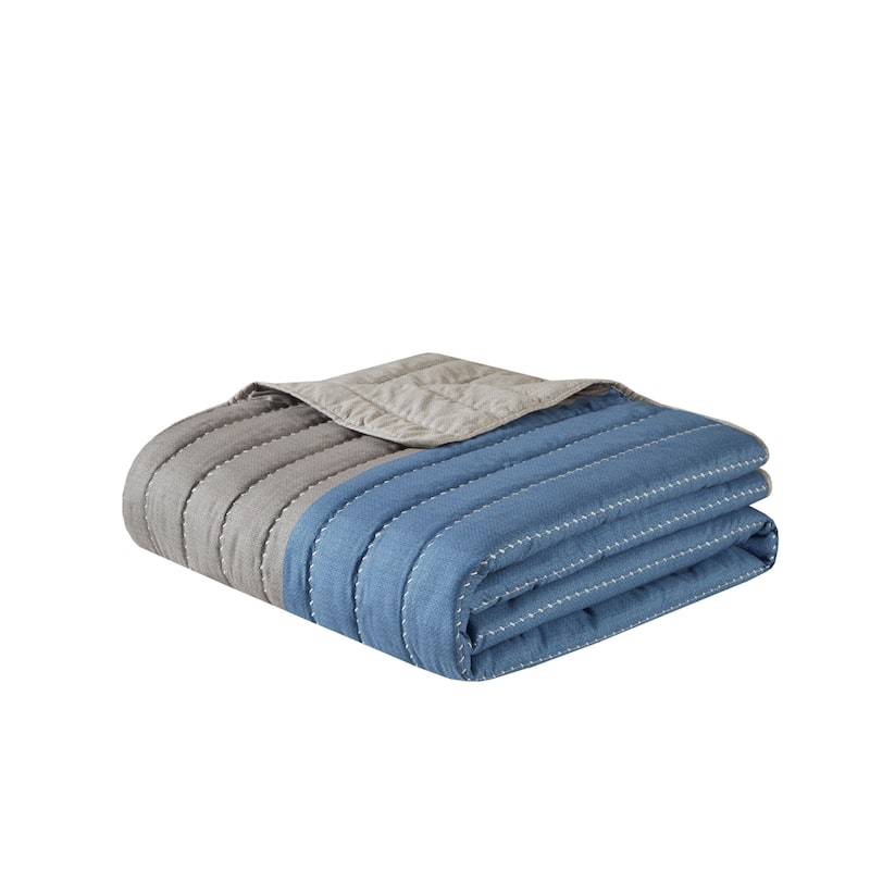Madison Park Taylor 3 Piece Printed Color Blocking Microfiber Quilt Set