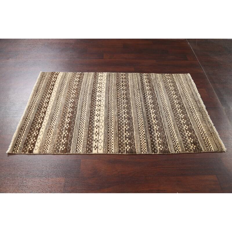 Tribal Geometric Gabbeh Kashkoli Oriental Wool Area Rug Hand-knotted - 3'2" x 5'1"