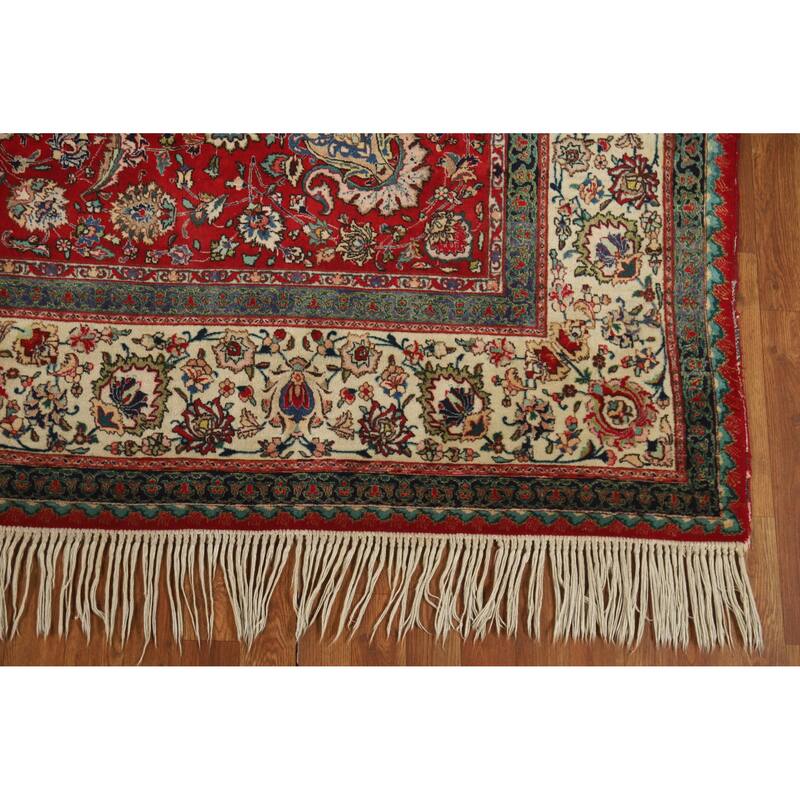 Hand Knotted Oriental 100% Wool Carpet Traditional Floral Red Tabriz Area Rug - 11' 3'' X 8' 1''