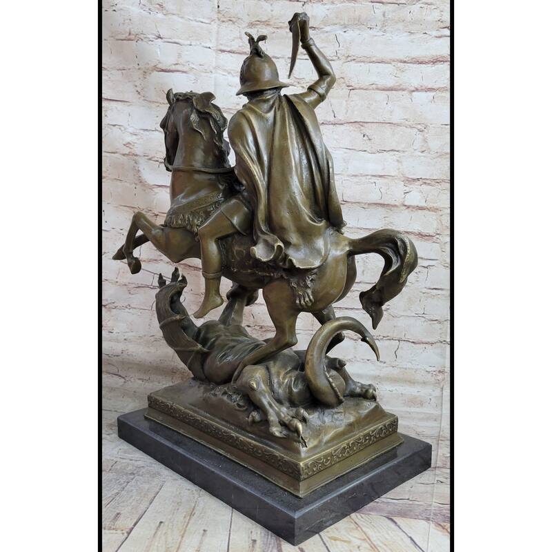 Patron Saint George And The Dragon Bronze Figurine Sculpture 20 Inches X 15 Inches