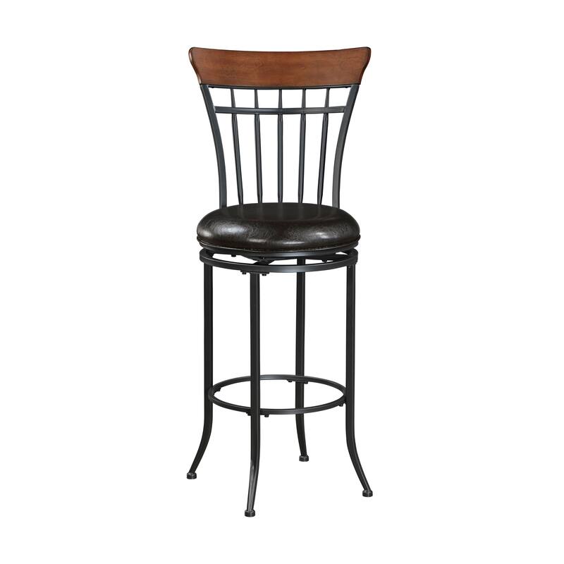 Single Pub Height Swivel Bar Chair - Black Metal Frame with Faux Leather Seat