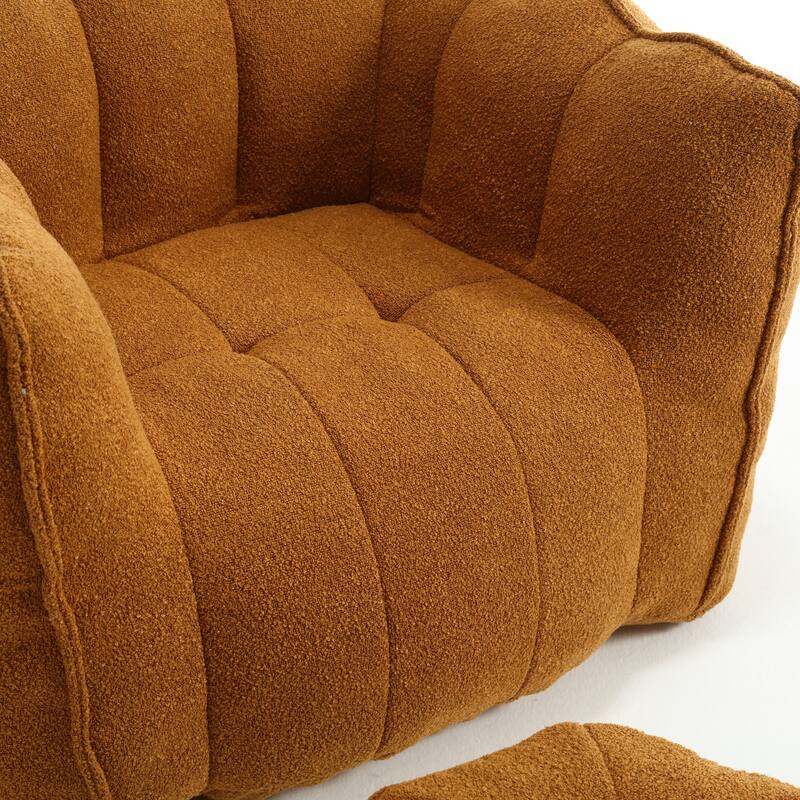 Khaki+Yellow 42.5" Chenille Accent Chair with Ottoman
