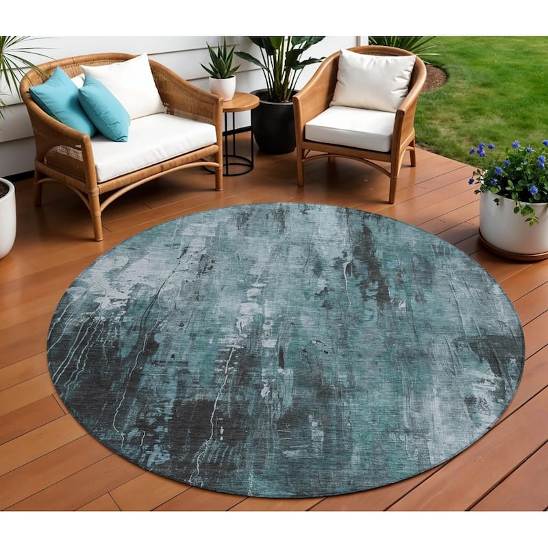 HomeRoots Abstract Transitional Rectangle Outdoor Rug - 8' Round