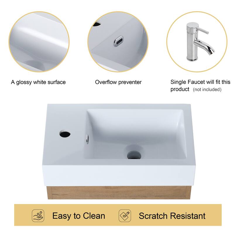 18 Inch Single Sink Bathroom Vanity with Soft Close Door, 18x10