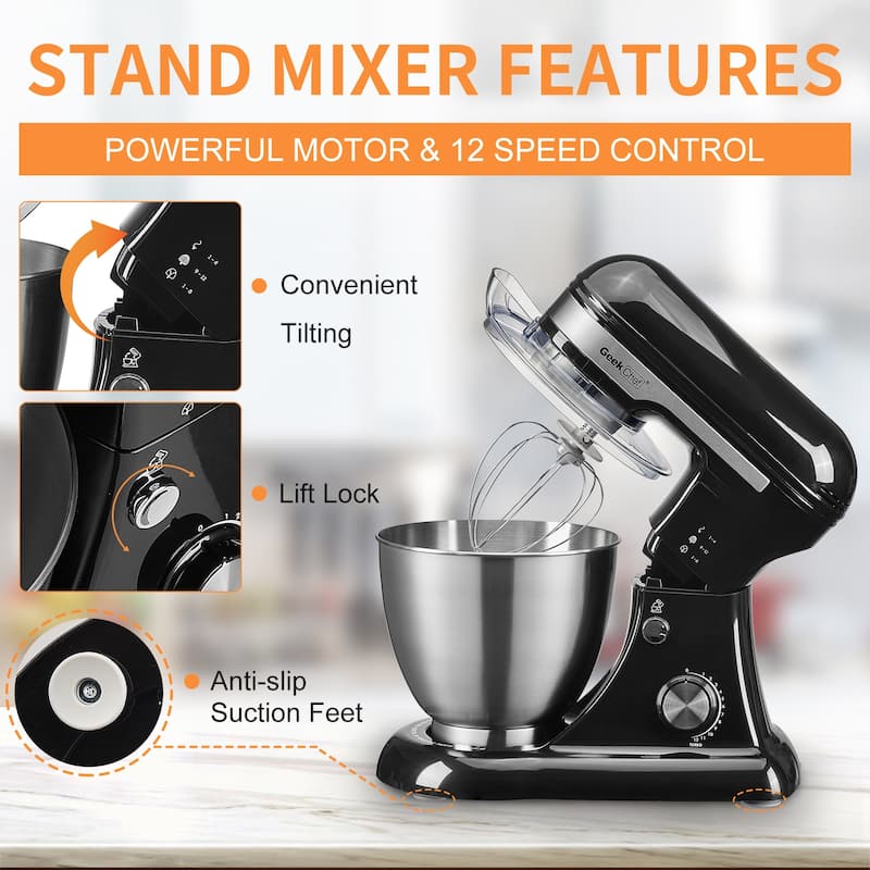 Anmytek 4.8QT 12 Speed Electric Stand Mixer with Dough Hook Whisk Beater Bowl for Home Kitchen Use