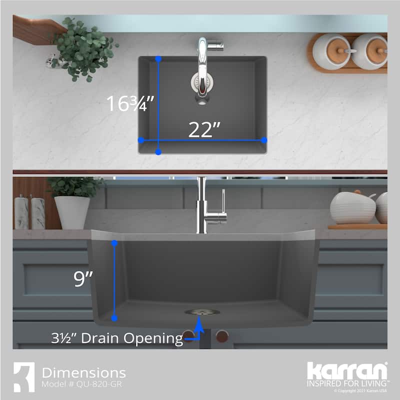 Karran Undermount 24.38 in Single Bowl Quartz Kitchen Sink Kit