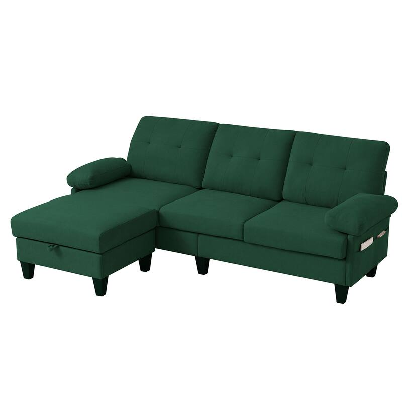 84.45" Wide Sectional Sofa with Ottoman & Side Storage Bags