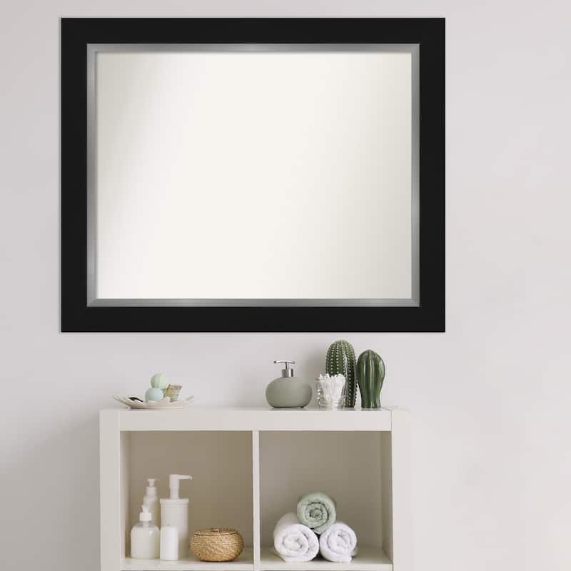 Non-Beveled Bathroom Wall Mirror - Eva Black Silver Frame