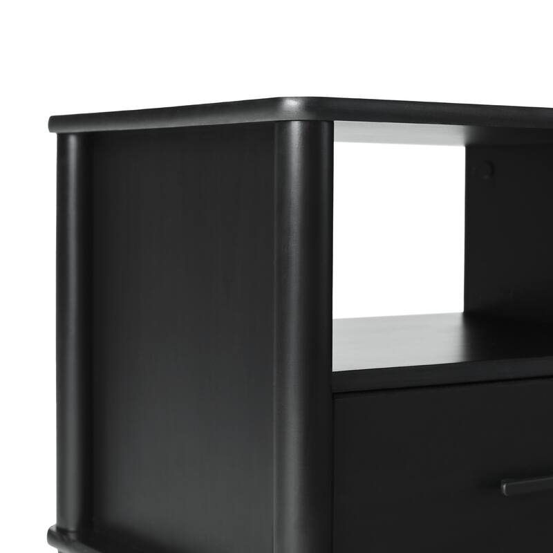 Transitional Solid Wood Spindle Nightstand - Black