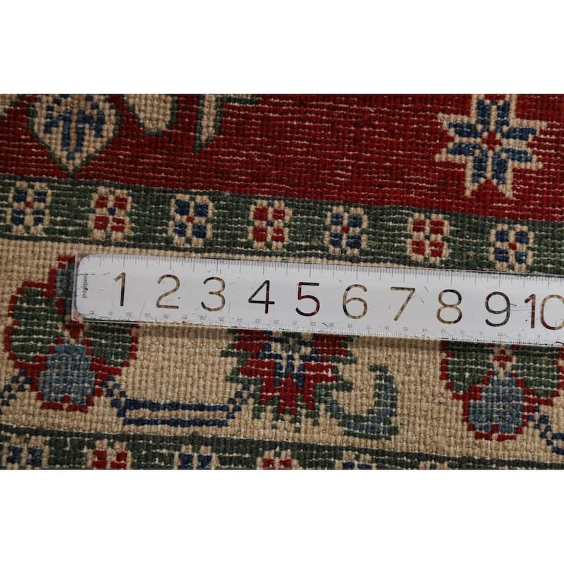 Red Kazak Foyer Rug Geometric Hand-Knotted Wool Carpet - 2'9"x 4'3"