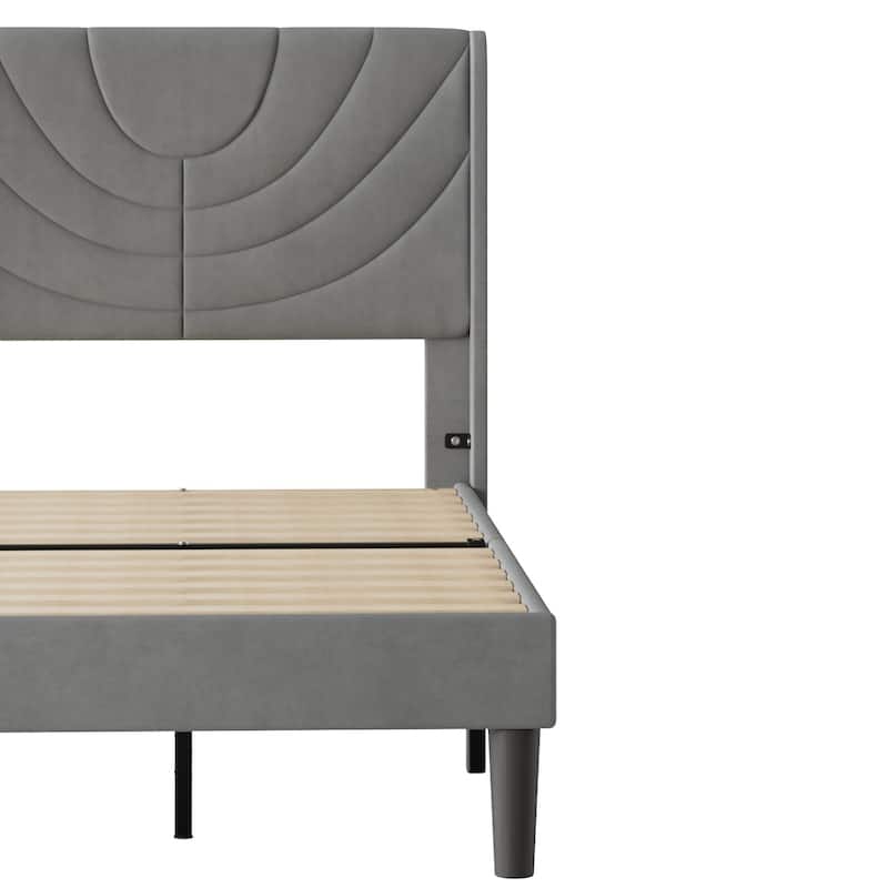 Javlergo Adjustable Dark Grey Platform Bed Frame with Modern Wingback Headboard No Box Spring Needed Heavy Duty Bed Frame