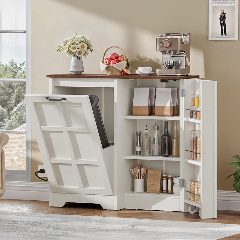 Kitchen Tilt Out Trash Cabinet Fits 13 Gallon Cabinet Trash Can - White